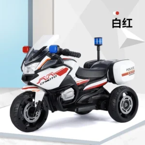 Xe Máy Điện Cảnh Sát Police 608 Trẻ Em Kèm Sạc Điện Nhạc Còi Đèn, Chịu Tải 40kg